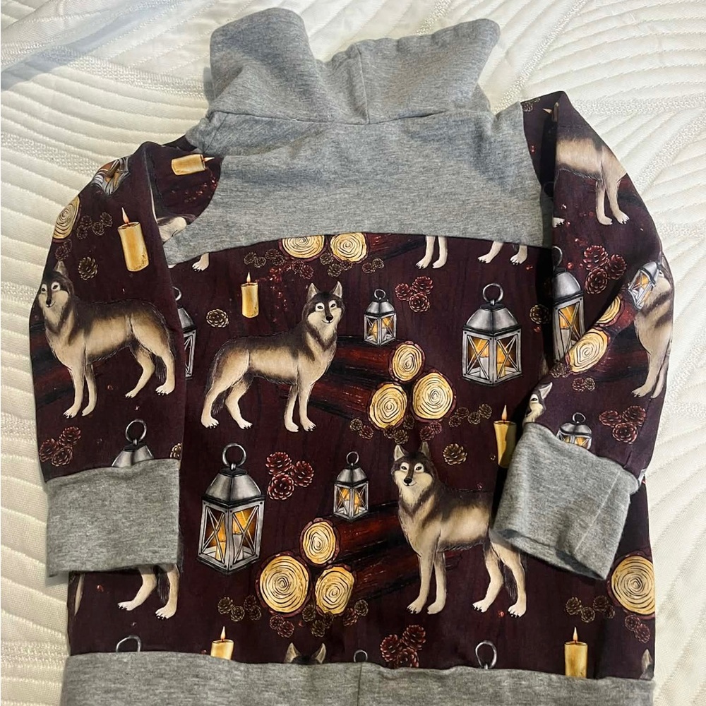2/40$ Kids Wolf Print Shirt - Gray and Brown
